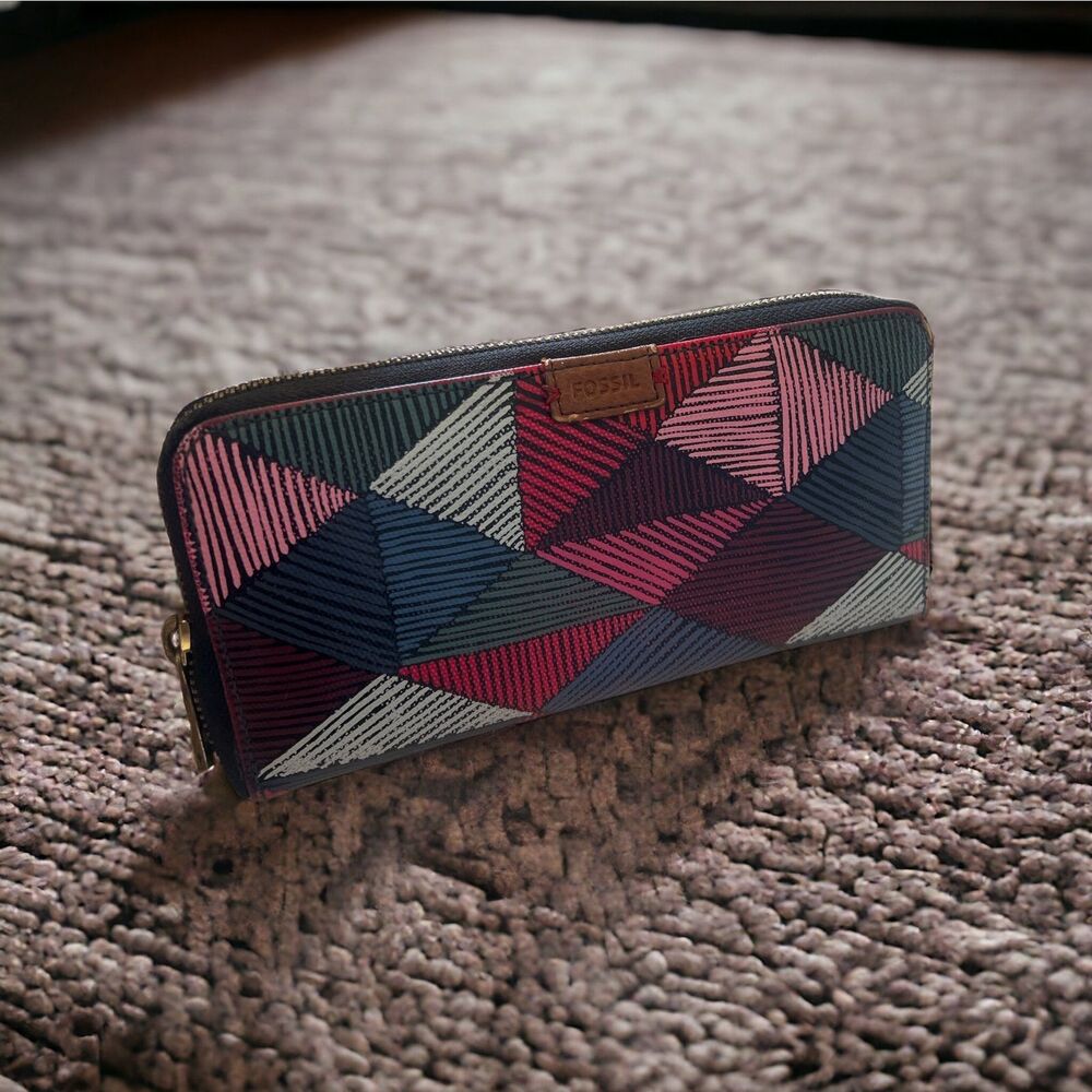 Fossil Zip Around Wallet Multi Pattern Pink Red B… - image 2